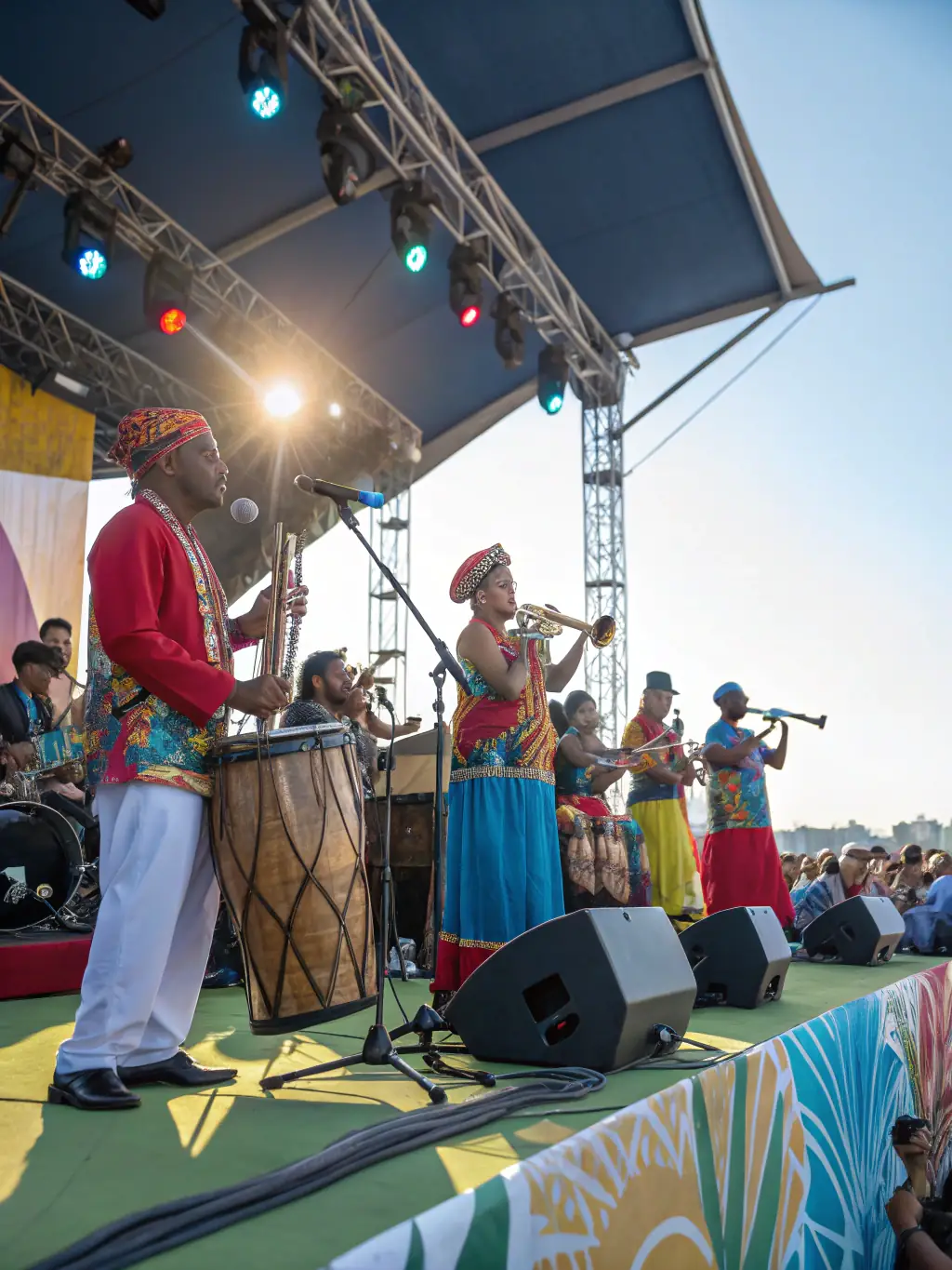 A vibrant image of musicians performing live at a Cutting Corners organized music festival, showcasing the energy and community engagement.