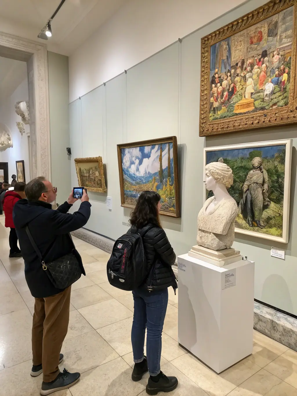 A dynamic image of an art exhibition hosted by ASSOCIATION CUTTING CORNERS, featuring various art pieces displayed in an open space, with people admiring the artwork, highlighting the organization's support for visual arts.